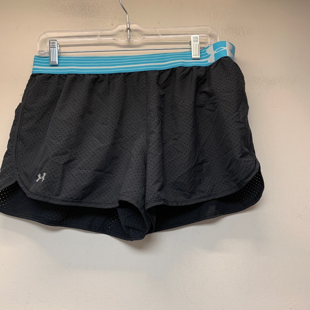 Under Armour Running Shorts Women Large Black Blue Excellent HeatGear Perforated